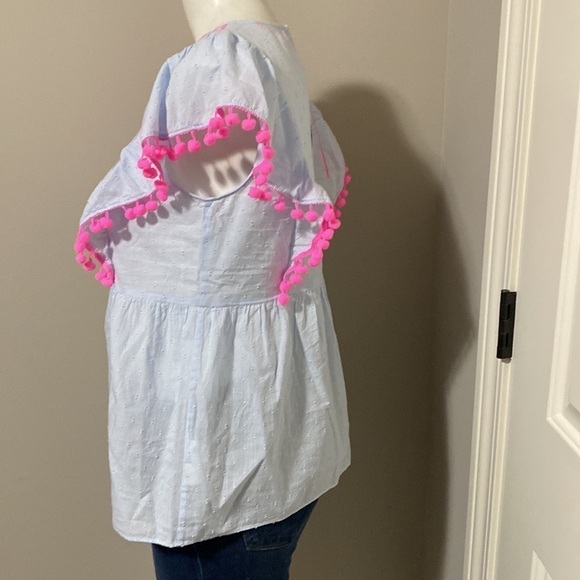 Lilly Pulitzer Raquelle Top Bluebell Blue Swiss Dot Dobby Chambray Sz XS NEW - Picture 4 of 12